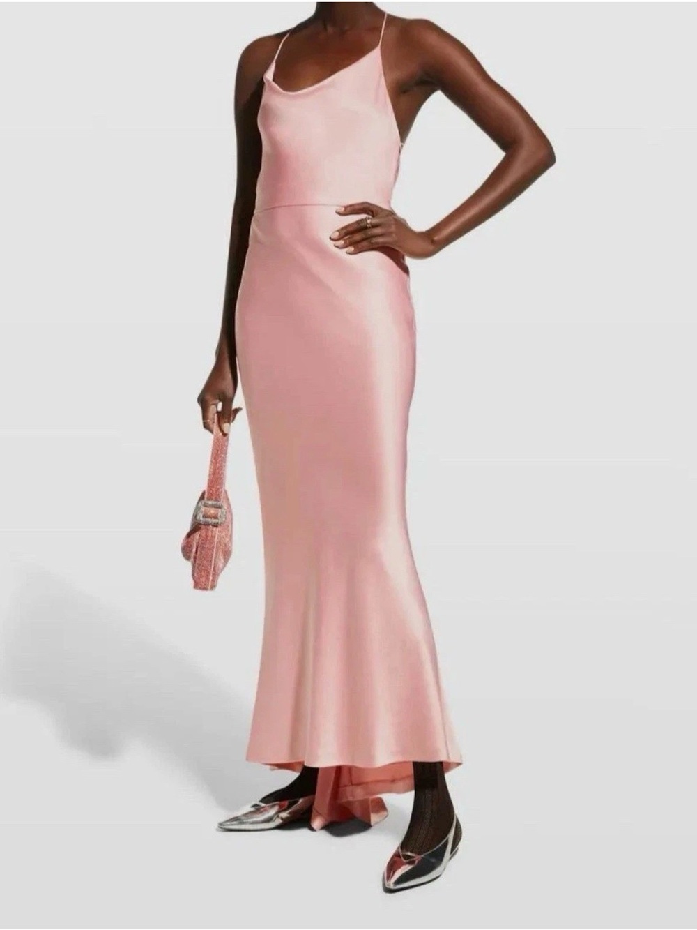 Alice + Olivia Montana Strappy Satin Maxi Dress in Blush Pink size 12